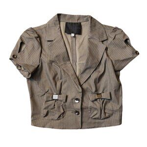 Richmond X Gray Pin Stripe Cropped Jacket Cap Sleeves Sz 42 NWT